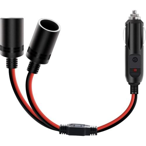 1 to 2 Car Cigarette Lighter Splitter Power Charger 12V 24V Plug 2-Way Splitter Y Adapter 30cm Cigarette Lighter Extension Cord