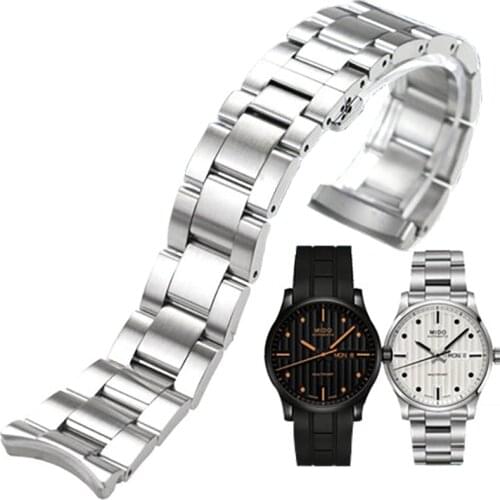ISUNZUN Mens Watch Strap For MIDO M005430A M005 Watches Accessories 22mm 23mm Black Silver Watch Band Stainless Steel Bracelet