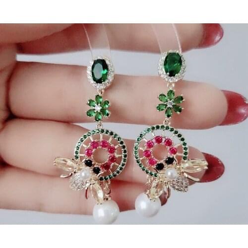 Fashion Micro Inlaid Zircon Bee Colored Flower Earrings Are Suitable For Womens Luxurious And Shiny Wedding Jewelry Gifts