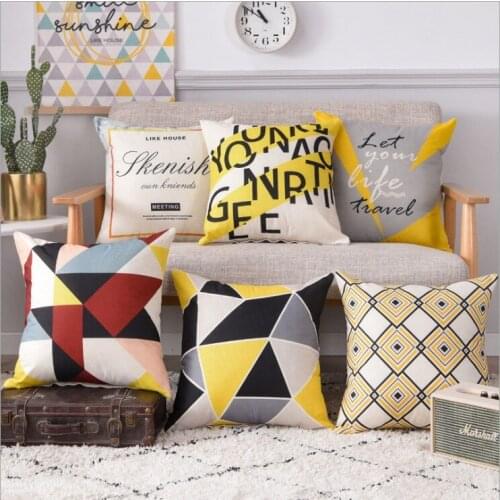 Grey Yellow Geometric Pillow Cover Room Decorative Linen Cushion Cover Home Decor Pillow Case 45x45cm Pillow Sham