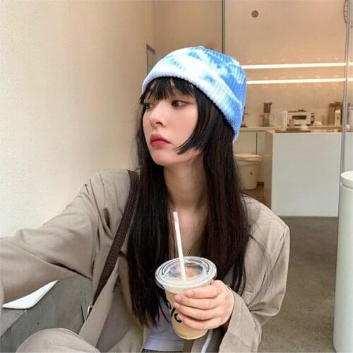 2021 Winter Fashion Womens Tie-Dye Woollen Hats Popular Hip Hop Multi Color Knit Hats Autumn Skullcap Warm Acrylic Hats