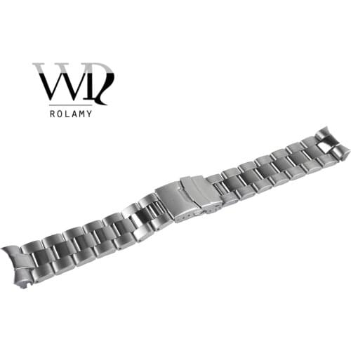 Rolamy 22mm Sliver Stainless Steel Wrist Watch band Replacement Metal Watchband Bracelet Double Push Clasp For Seiko