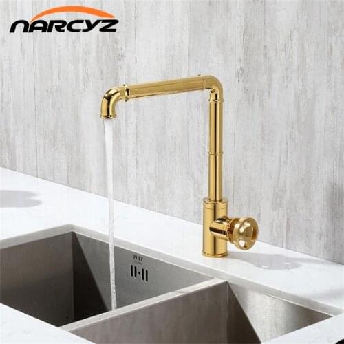 Kitchen Faucets Retro Industrial Style Gold Brass Crane Bathroom Faucets 360 Rotate Hot and Cold Water Mixer Tap torneira A9003a