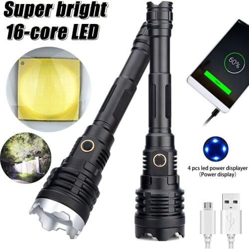 Tactical Flashlight High Lumen 16 Core XHP110 LED Rechargeable Flash Light Zoom Outdoor Hunting Camping Light