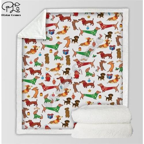 Dachshund Merry Christmas 3d printed fleece blanket Beds Hiking Picnic Thick Fashionable Bedspread Sherpa Throw Blanket