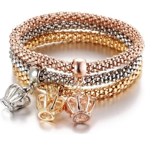 KENSHELLEY Alloy Three Color Suit Elastic Popcorn Corn Chain Inlaid With Diamond Butterfly Pendant Bracelet