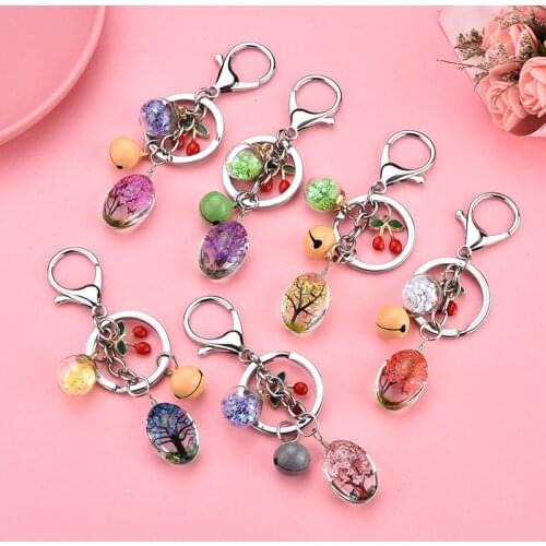 Creative Gypsophila Dry Flower Keyring Butterfly Plant Bell Keychain Accessories Time Gem Handmade Glass Pendant Key Chains