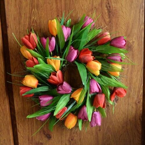 35cm Spring Artificial Tulip Front Door Wreath Home Window Wall Hanging Party Decoration Mothers Day