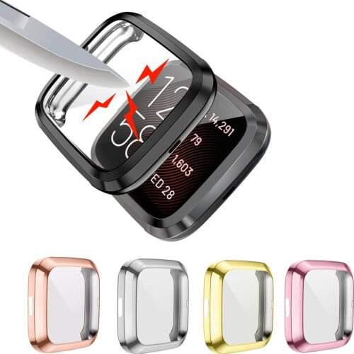 TPU Soft Shell Glass Screen Protector Case Frame For Fitbit Versa 3/2/Sense Watch Band Versa3 Versa2 Protective Bumper Cover