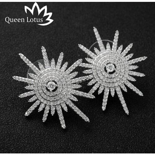 Queen Lotus High Quality Anti Allergy Earrings Fashion Beautiful Sun Flower Private Design Temperament Zircon Shiny Stud Earring