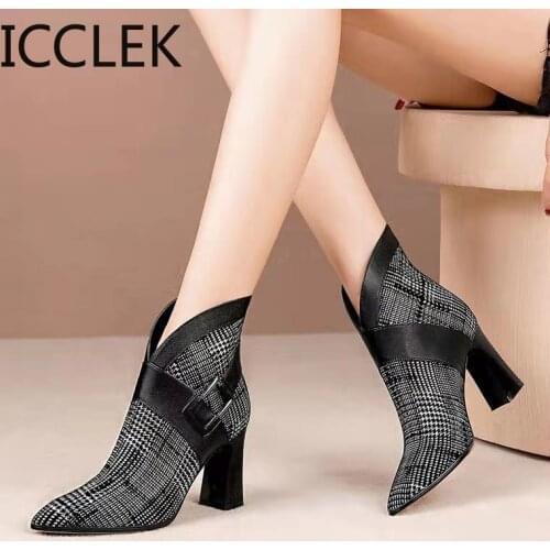 Sexy Women Boots 2020 Autumn and Winter V-Neck High Heels Ankle Shoes Boots Leather Booties Feminina Woman Wedding Party Shoes