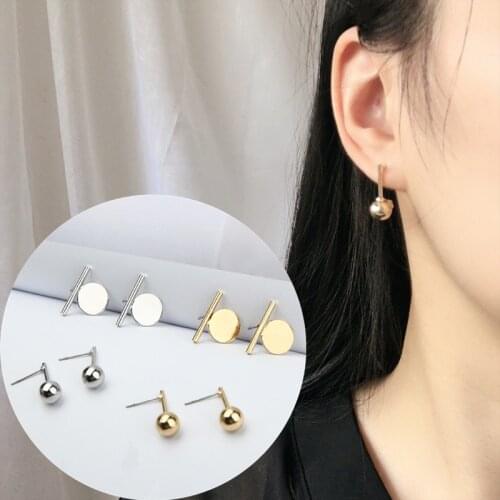 New Fashion Punk Simple Ball Earrings For Women Geometry Wafer Metal Ear Stud Earrings Minimalist Jewelry brincos bijoux Gifts