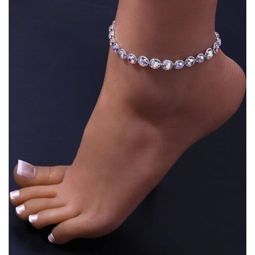 2021 Personality New Fashion Color Round Rhinestone Lady Anklet Bohemia Summer Beach Sexy Crystal Foot Jewelry Accessories