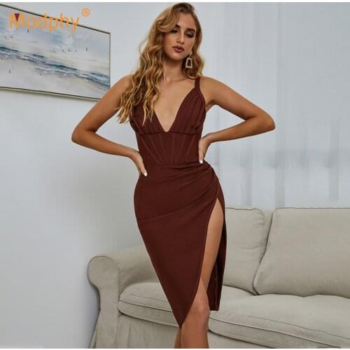 Womens Asymmetric Bandage Dress 2021 Summer Fashion New Sexy V-neck Bodycon Folds Midi Dress Club Evening Party Vestidos
