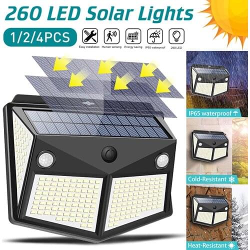 1/2/3/4 Pcs 260LED Solar Wall Lights Human Motion Sensor Waterproof IP65 3 Adjustable Modes Light Security Outdoor Wall Lights