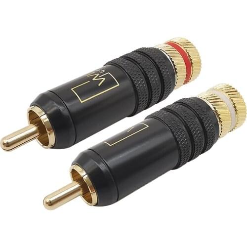 Hifi RCA Plug Connector Gold Plated Copper RCA Male Durable Screw Soldering Locking Plug Lotus Head RCA Audio Adapter 53mm*13mm