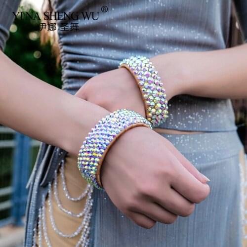 Fashion Belly Dance Jewelry Six& Five Rows Crystal Rhinestones Color 1PC Bracelets for Women Full Rhinestone Hand Wrist Bracel