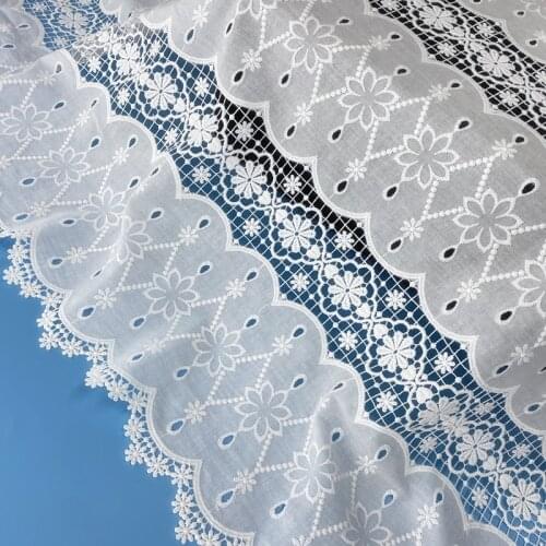 100%Cotton Cloth Milk-silk Thread 3D Full Embroidered Lace Fabric Handmade DIY Clothes Accessories Width 130cm 1Yard