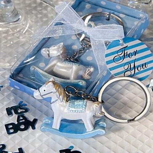 30PCS Baby Shower Favors and Gift Blue Rocking Horse Keychain Baby Baptism Gift Birthday Party Giveaway