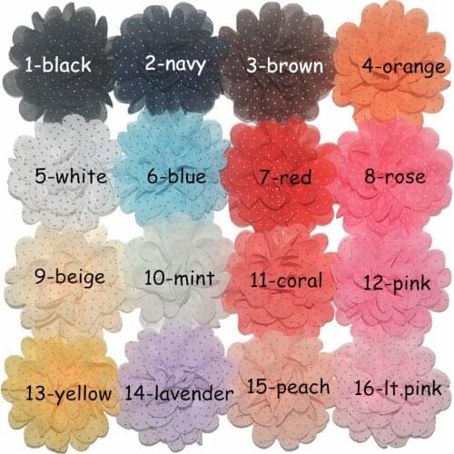 30 pcs/ lot ,7cm chiffon dot flower flower with ribbon clip for apparel hair accessories headwear