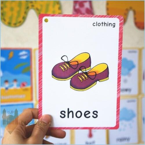 36pcs English Flash Cards For Children Clothes and Accessories Cognitive Card Montessori Baby Early Educational Toys Memory Game