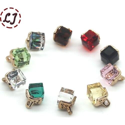 6pcs/lot Rhinestone Small Glass Buttons Diamante Jewel Navy Clear Square Shank Button Craft for Sale Coat Clothing Supplier