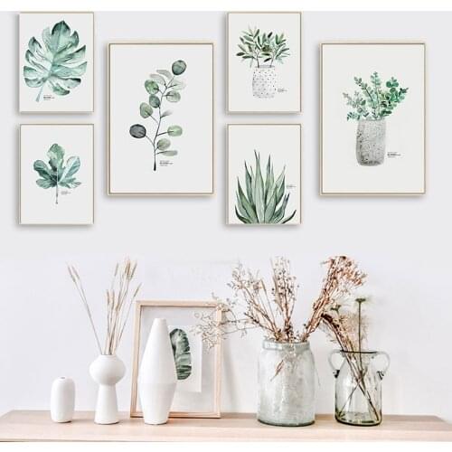 Watercolor Plants Leaf Nordic Prints And Posters Scandinavian Wall Art Canvas Painting Wall Pictures For Living Room Home Decor