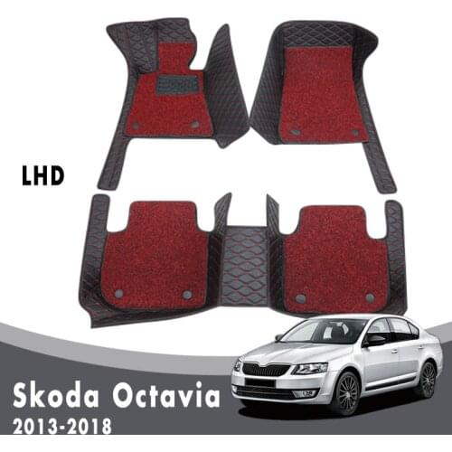 Car Floor Mats Carpets For Skoda Octavia MK3 5E 2018 2017 2016 2015 2014 2013 Double Layer Wire Loop Auto Accessories Custom