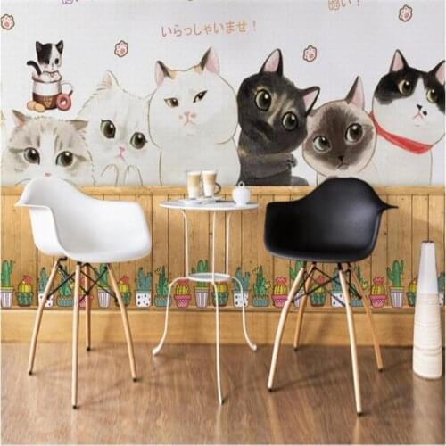 Beibehang Custom wallpaper fresh fashion 3Dpersonality warm hand-painted cat photo decoration children room restaurant mural