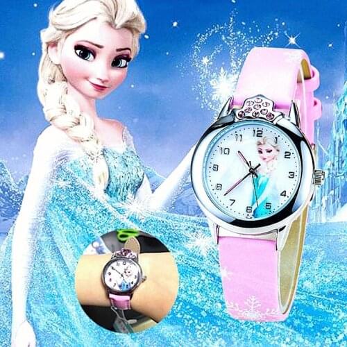 Frozen Kids Watch Disney Princess Ella Cartoon Figure Watches Children Leather Quartz Wrist Watches for Girls Gifts Toys