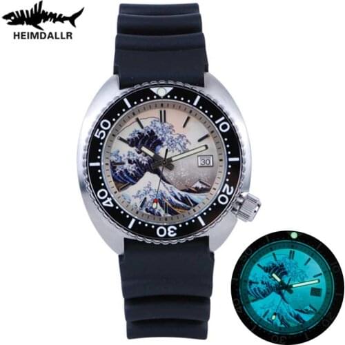 HEIMDALLR Sapphire Crystal Dive Watch Mens Kanagawa Surfing Full Luminous Dial NH35 Automatic Mechanical 300M Diving Watches