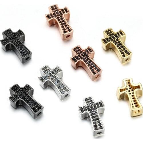 Black Cubic Zircon Cross DIY Charm Beads Jewelry Bracelet & Necklace Making Micro Pave CZ Cross Accessories