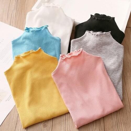 2020 Spring Autumn 2 3 4-10 12 Years ChildrenS Long Sleeve Solid Color High Neck Turtleneck Basic T-Shirt For Kids Baby Girls