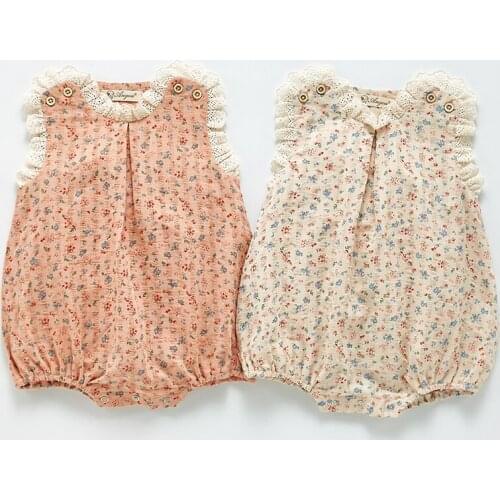 Baby Girl 2021 Summer Print Sleeveless Lace Romper Newborn Bodysuit Overalls Shorts For Babies Kids Clothes Infant Jumpsuits