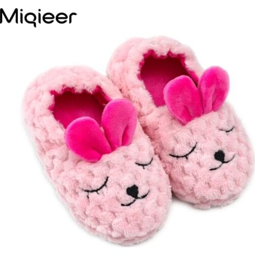 Girls Home Slipper Winter Kids Warm Cotton Shoes Rabbit Slip-On Anti Skid Soft Casual Baby Toddler Infant House Pantuflas