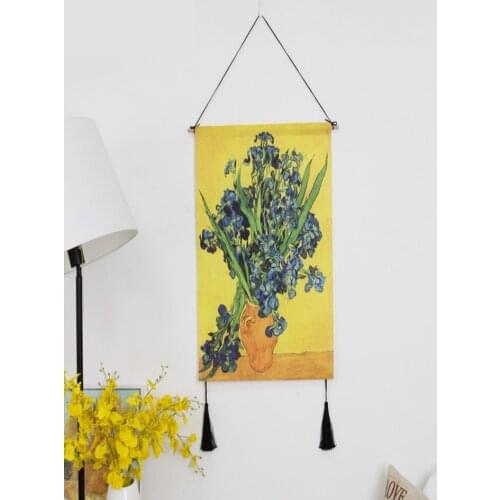 Home Handicraft Wall Hanging Flower Printed Simple Fashion Tapestry Macrame Bed Room Study Background Show Window Decoration