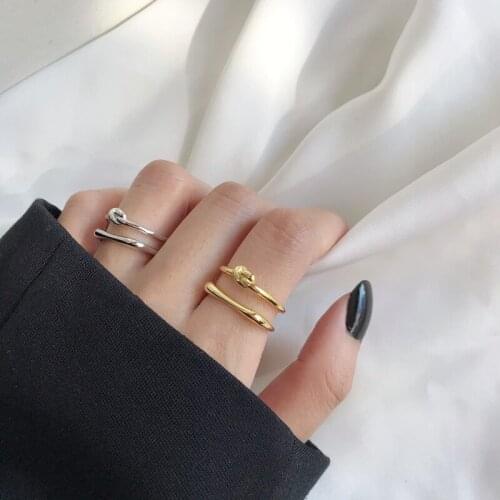 Double-layer Knotted Bowknot Irregular Stackable 925 Sterling Silver Adjustable Ring For Women Elegant Trendy Jewelry Gift