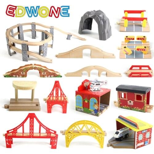 EDWONE Wooden Track Railway Bridge Accessories Compatible all Wood Track Biro Educational Toys Tunnel Cross Bridge