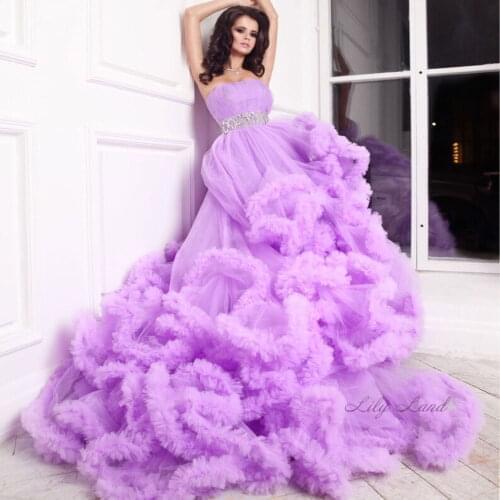 Purple Maternity Dresses Tiered Skirts Ruffled Maternity Gown Photoshoot Lingerie Bathrobe Nightwear Baby Shower Gowns Crystal