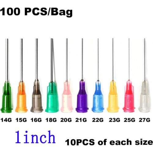 Syringe Dispensing Needles With Luer Lock 14G,15G,16G,18G,20G,21G,22G,23G,25G,27G Blunt Tip x 1'' (1inch Length),100 PCS/Bag