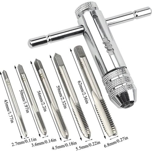 Engineers M3-M8 Lengthen Reversible T Handle Ratchet Tap Taps Wrenches Wire tapping Wrench Silver Adjustable Holder Tool