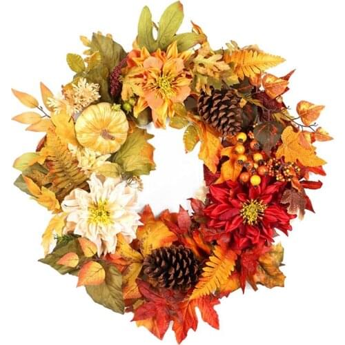 Artificial Wreath Door Maple Leaves For Autumn,Door Wreath With Pumpkin Acorn Berries,Halloween Wreath Ornament For Home