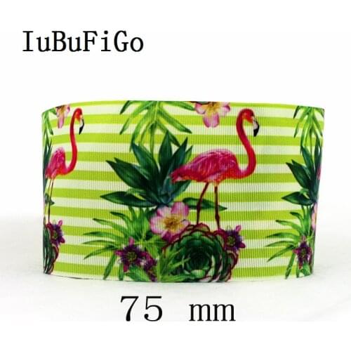 IuBuFiGo 10 yard 7/8",3" Flamingos Printed Grosgrain ribbon Animal Tape For gift Packing And Decoration 496