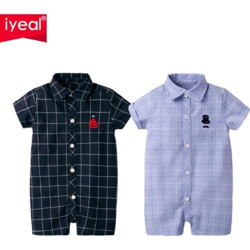 IYEAL 2020 New Fashion Summer Baby Boy Rompers 100% Cotton Plaid Baby Clothes Gentleman Baby Boys Romper Toddler Kids Jumpsuits