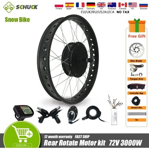 Ebike Fat Conversion Kit 72V 3000W 20 26in 4.0 Tyre Snow Bike Kit Rear Rotate Hub Motor Wheel For Electric Bike Conversion kit