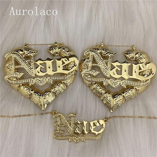 AurolaCo Custom Name Jewelry Set Heart Fashion New Ladies Hoop Earrings Custom Name Earrings Gold Heart Earrings Holiday Gifts