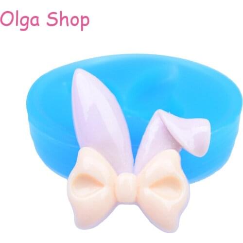 FYL012 40.9mm Easter Bunny Rabbit Ears with Bowknot Silicone Mold - for Fondant, Cupcake Topper, Gum Paste, Jewelry, Resin Mold