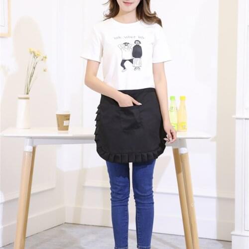 Short Waist Kitchen Apron with Pocket For Women/ /Waitress Cute Black Lace Half Waist Bibs Custom Logo