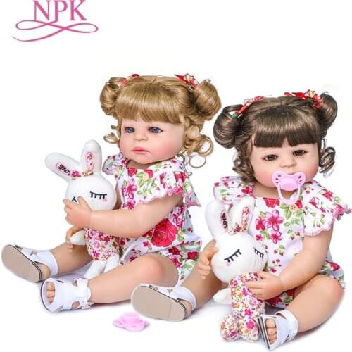 55CM original NPK full body silicone bebe doll reborn toddler girl princess doll two hair colors bath toy