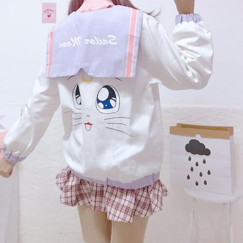 Jacket female spring and autumn 2018 new students loose navy cartoon sweet cute print single-breasted long-sleeved Sweatshirts